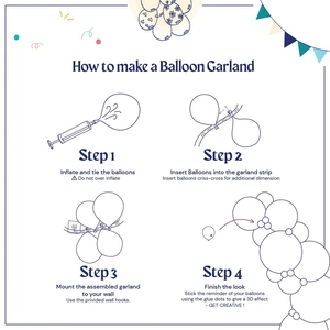 DIY instructions for Macaron Balloon Garland Arch Kit showing four setup steps