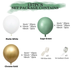 137pcs sage green and chrome gold balloon arch kit with matte white accents for parties