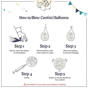 Instructional steps for inflating confetti balloons for wedding and party decorations