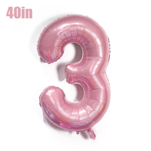 Detail of 40-inch pink foil number 3 balloon with metallic finish for birthday party