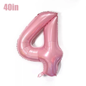 Detail of 40 inch pink number 4 foil balloon with metallic finish for birthday party decor