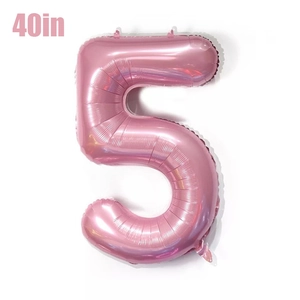 Detailed view of a 40-inch pink number 5 foil balloon with metallic finish for parties
