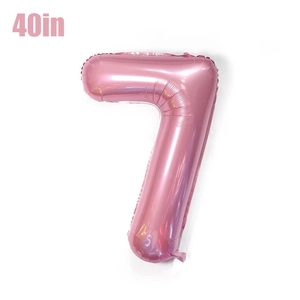 Detail of 40-inch pink foil number 7 balloon with metallic finish for birthday party