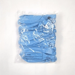 Pack of matte light blue latex balloons in transparent bag for party decorations