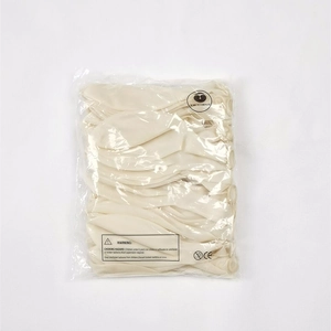 Bulk pack of uninflated cream white matte latex balloons in clear plastic packaging