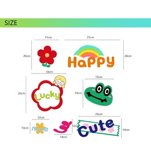 Size chart for colorful hand-drawn cartoon stickers for girls' party decorations