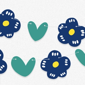 Guirlande en papier avec cœurs et fleurs bleus pour décoration de fête ou mariage
