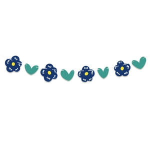 Guirlande de fleurs bleues et cœurs verts pour décoration murale d'anniversaire et mariage