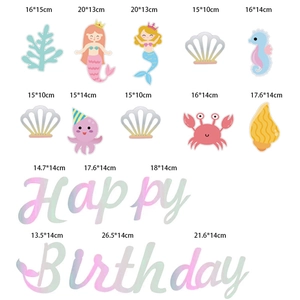 Guide des tailles des bannières irisées sirène et créatures pour fête d'anniversaire