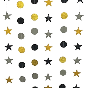 4m glitter star and circle garland bunting in gold, grey and black for party decor