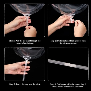 40cm transparent bobo balloon sticks and holders set with four-step assembly guide