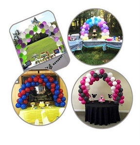 Collage showing four tabletop balloon arch kits for birthday and wedding party table decor