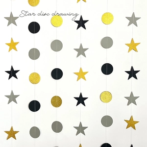 Star Circle Paper Garland Glitter Gold Grey Black Double Sided Banner Hanging Decoration For Party Birthday Wedding Backdrop Decoration