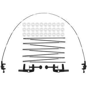 Adjustable table arch kit including foldable black fiber rods and secure C-clamps