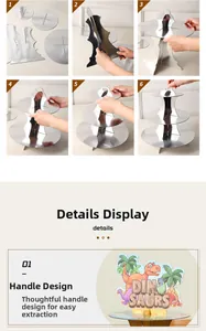 Three-tier cardboard dinosaur cupcake stand assembly guide with top ring handle