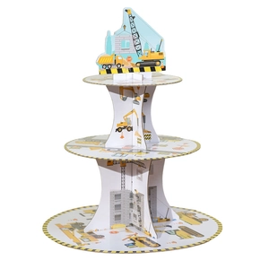 3-tier construction theme cupcake stand with excavator and crane for kids birthday party