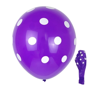 Thick 12 inch purple latex balloon with white polka dots for party decoration