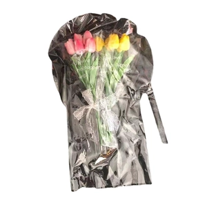 30 inch wide mouth clear bobo balloon bouquet with pink and yellow silk tulips gift