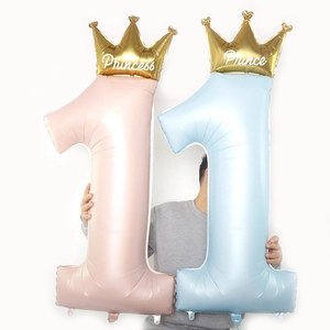 Grand ballon chiffre 1 de 40 pouces avec couronne pour décoration anniversaire bébé rose et bleu