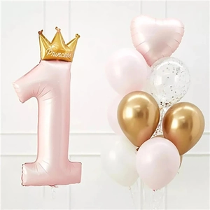 Ballon chiffre 1 rose de 40 pouces avec couronne pour décoration de premier anniversaire fille