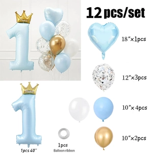 Kit ballon chiffre 1 bleu 40 pouces avec couronne et ballons confettis pour 1er anniversaire
