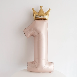 Détail du ballon chiffre 1 or champagne avec couronne et texte Princess pour fête