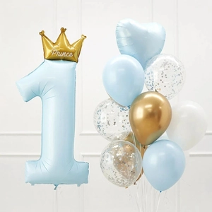 Ballon en Aluminium Numéro avec Couronne pour Décoration de Fête d'Anniversaire Bleu Rose Thème Prince Princesse