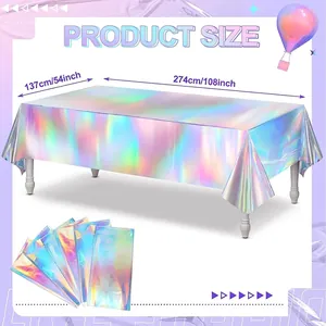 Holographic Laser Disposable Tablecloth Iridescent Rainbow Table Cover For Birthday Party Wedding Decorations Waterproof Plastic