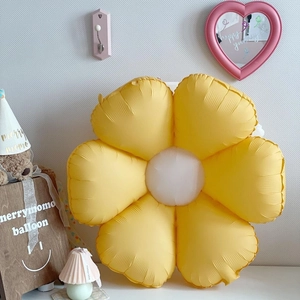 Large yellow and white daisy foil balloon for aesthetic birthday party room decoration