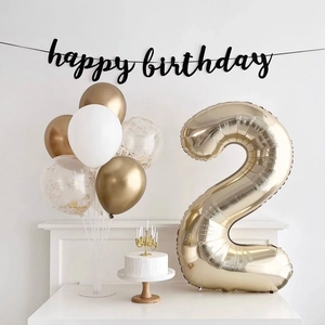 40-Zoll Goldener Nummernballon 2 mit Happy Birthday Banner und Partydekorationsset