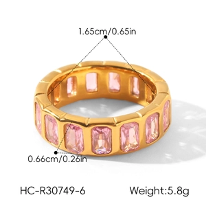 Detailed size info for pink zircon stainless steel eternity ring with 5.8g weight.