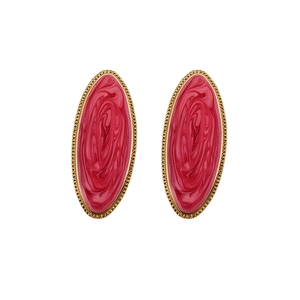 Vintage-Ohrstecker in Ovalform aus roter Emaille mit goldenem Perlenrand für Damen