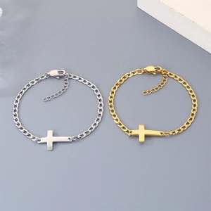 Minimalist Stainless Steel Cross Bracelet For Men Women Gold Silver Plated Chain Link Bracelet Fashion Jewelry Daily Accessory Gift