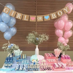 Banderole kraft Girl or Boy et set de ballons bleu rose pour fête de révélation