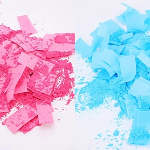 Dual-textured pink and blue party confetti powder for gender reveal celebrations