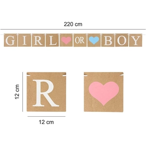 Dimensions détaillées de la bannière Girl or Boy en papier kraft de 220cm pour fête