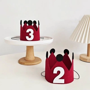 Kids Birthday Party Felt Crown Hat With Numbers Red Birthday Decoration For Baby Boy Girl Celebration Photo Props