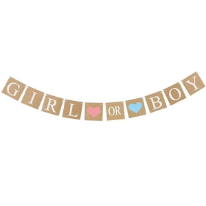 Bannière de Fête de Révélation de Genre Garçon ou Fille Banderole en Papier Kraft Guirlande Coeur Rose Bleu Décorations