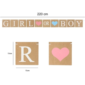 Banderole Gender Reveal avec lettres Boy or Girl sur drapeaux en papier kraft, 220cm