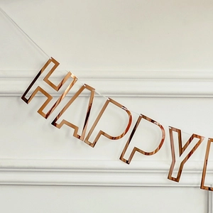 Striscione Happy Birthday oro rosa con lettere vuote per decorazione da parete