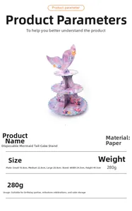 Detailed view of 3-tier mermaid tail cupcake stand with shell and jellyfish patterns