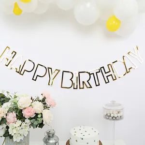 Striscione Happy Birthday oro a specchio per decorazione da parete per compleanni