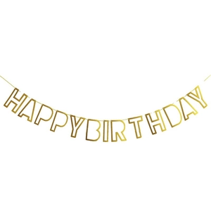 Striscione Happy Birthday in oro lucido per decorazioni di compleanno e feste a tema