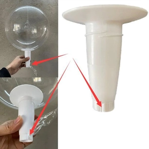 Balloon stand base with large clear plastic globe and secure white connector cup support