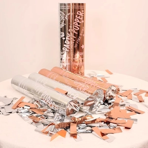 6-piece set of silver and rose gold confetti party poppers with metallic sequins for celebrations