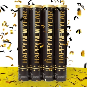 Happy New Year Confetti Cannon Handheld Party Popper Black Gold Metallic Foil Compressed Air Cannon For New Year Eve Celebration