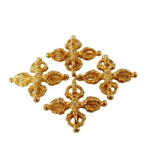 Vintage Tibetan Style 24K Gold Plated Copper Cross Vajra Pendant Buddhist Dorje Charm For DIY Jewelry Making Accessories