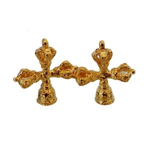 24k vergoldete Vajra-Kreuzanhänger aus Kupfer mit feinen floralen Gravuren