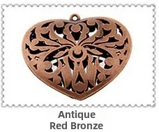Colgante de corazón de cobre antiguo con diseño calado vintage para creación de joyas