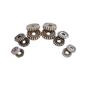 Retro Tibetan silver alloy spacer beads with textured dotted design for DIY jewelry making